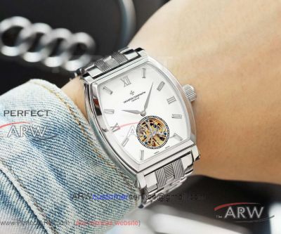 Perfect Replica Vacheron Constantin Malte Stainless Steel Case White Tourbillon Dial Men's Watch